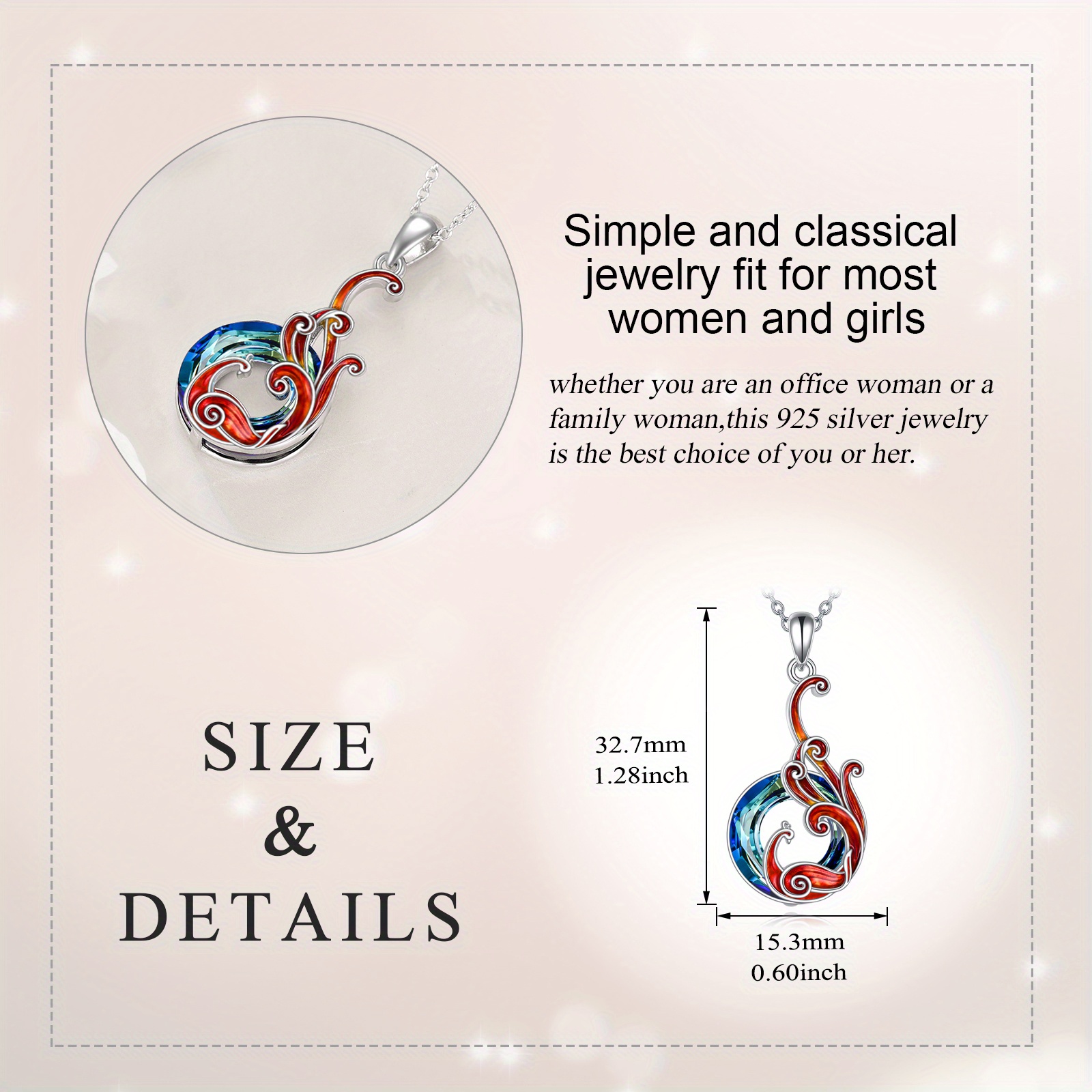 Women's 925 Sterling Silver Gradient Oil Drip Phoenix Pendant Necklace